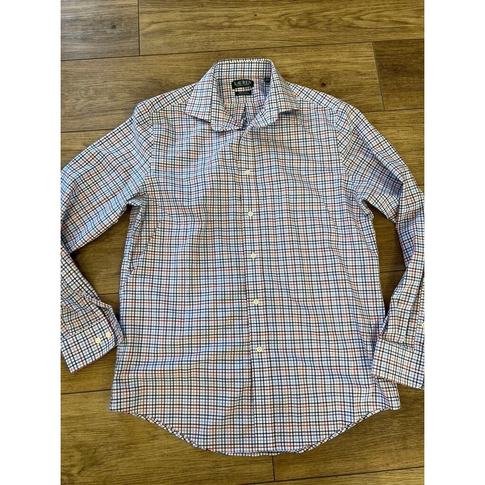 Lauren Ralph Lauren Button Down Stretch Shirt‎ Supima Cotton Plaid Men M 15.